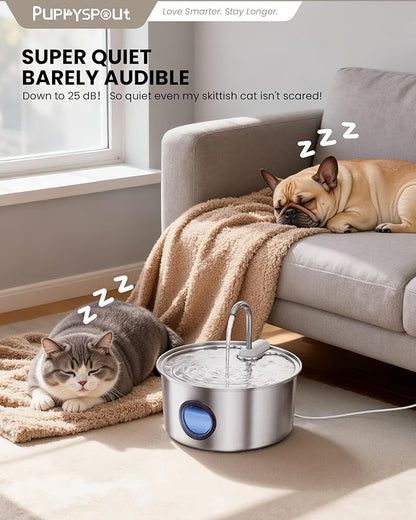 Cat Water Fountain Stainless Steel - 108oz/3.2L Automatic Cat Water Fountain for Drinking with 10PCS Filters, Metal Pet Water Fountain Water Dispenser for Cats, Puppy, Multiple Pets