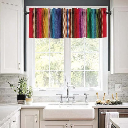 Mexico Valance Curtains Colorful Carpet Stripes Pattern Window Treatment Valances Short Curtains Rod Pocket Drape for Dining Room Home Kitchen Decor, 54x18inch