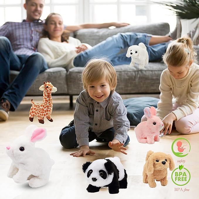 Hopearl Walking Dog Bichon Interactive Electronic Pet Plush Toy Puppy Woof and Moving Animated Nodding Head Gifts for Toddlers Birthday, White, 7''