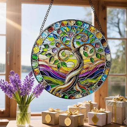 8″ Tree of Life Suncatcher, Stained Glass Window Hanging & Ornament, Boho Decor, Holiday & Christmas Ornaments | Gifts for Christmas, Holiday Presents, Gift Exchange, Gift Ideas