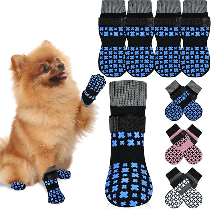 Non-Slip Dog Socks for Hardwood Floors Anti Slip Double-Sided Grippy Socks for Senior Dogs to Prevent Licking Paws, Scratching & Hot Pavement Premium Dog Paw Protector with Grippers Black S