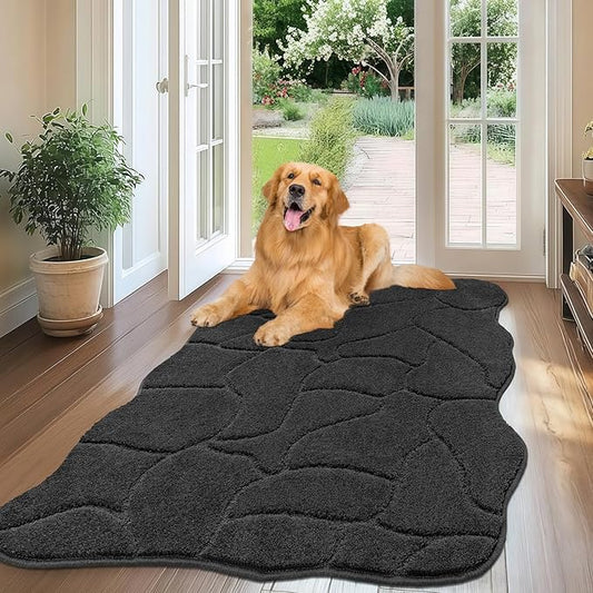 Large Dog Door Mat for Muddy Paws, 32x47 Absorbent Dirt Trapper Long Door Mat, Non-Slip Washable Mud Mat for Dogs, Polyester Microfiber Soft Pet Rug Mat for Entryway, Mud Dog Paws, Patio (Charcoal)