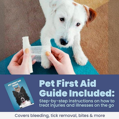 Dog First Aid Kit 2-Pack – Vet-Approved Pet First Aid Supplies for Dogs & Cats in Emergencies – Pet First Aid Guide, Tick Remover, Slip Leash & Medical Essentials for Home, Camping, Car, Travel