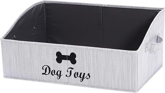Geyecete Foldable Fabric Dog Toy Storage Box - Collapsible Basket with Handle, Organizer for Large Dog Toys (Slub Gray-DOG)