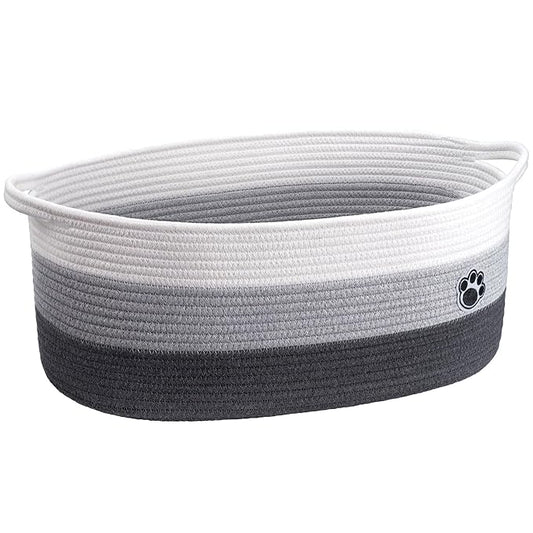 Large Dog Toy Basket, 19.7" X 11" X 7.9" Woven Baskets for Dog Cat Storage, Toy Basket with Handles for Nursery, Living Room, Gift Baskets Empty for Baby Shower, Mixed-Gray