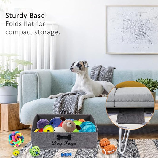 Large Dog Toy Basket Collapsible Dogs Toy Box Fabric Trapezoid Dog Toys Bin Storage for organizing pet Toys/Blankets/leashes/Rope Toys/Clothing-Can be Personalized-Gray