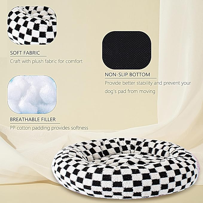 31 Inch Calming Dog Bed for Medium Dogs, Round Anti-Anxiety Warm Bed, Soft Cozy Anti-Slip Donut Washable Pet Bed, Fits up to 50 lbs Pets
