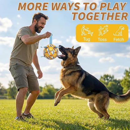Interactive Dog Ball Toys, 2026 Dog Soccer Ball with Thicken Straps for Small Medium Breeds Tug of War, Small Herding Balls with Pump for Puppy Dogs Outdoor Play Training (Yellow, 6 Inch)