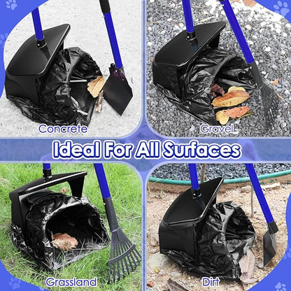 SlowTon Dog Pooper Scooper - 37.4" Long Metal Handle Adjustable Rake & Spade & Swivel Bin with 20 Waste Bags, Portable Pooper Scooper for Gravel Lawn Grass, Suit for Small Medium Large Dog