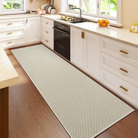 2x6 ft Kitchen Runner Rugs Mat Non Slip Woven Runners for Hallways Washable, Soft Long Entryway Laundry Hall Floor Runner Carpet for Indoor Backdoor Bedroom Living Room, Beige