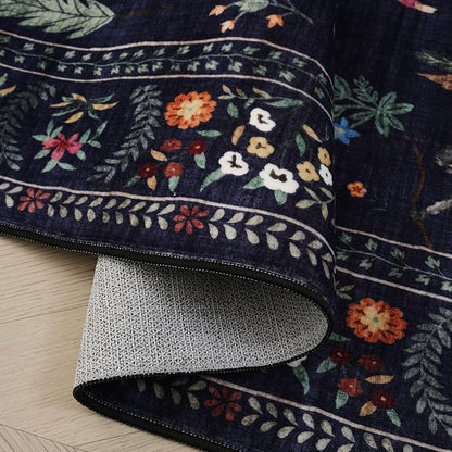 Rugcomf Runner Rug for Kitchen Rug Non Slip 2'x6' Washable Rugs with Rubber Backing Soft Floral Animal Carpet Runner for Kitchen, Laundry, Bedroom, Bathroom (Blue)
