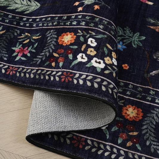 Rugcomf Runner Rug for Kitchen Rug Non Slip 2'x6' Washable Rugs with Rubber Backing Soft Floral Animal Carpet Runner for Kitchen, Laundry, Bedroom, Bathroom (Blue)