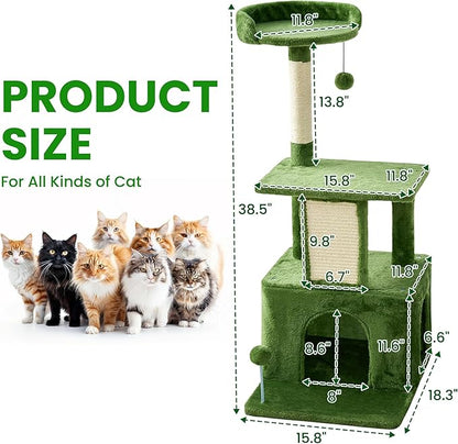 38.5In Cat Tree with Scratching Post, Cat Tree Tower with Condo for Indoor Use, Cat Furniture with Hanging Ball for Kitten and Cat Adult