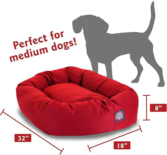 Majestic Pet 32 Inch Bagel Calming Dog Bed Washable – Cozy Soft Round Pet Bed with Spine Support for Dogs to Rest their Head - Fluffy Donut Puppy Bed 32x23x7 (Inch) - Medium – Red