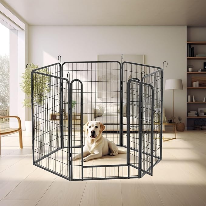 Dog Playpen Indoor - Pet Fence Puppy Exercise Pen for Yard Gate 6/8/12/16Panel Heavy Duty Crates with Doors Metal Dog Pen for Camping Outdoor (27.76 x 39.37 Inch, Black 6 Panels)