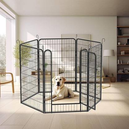 Dog Playpen Indoor - Pet Fence Puppy Exercise Pen for Yard Gate 6/8/12/16Panel Heavy Duty Crates with Doors Metal Dog Pen for Camping Outdoor (27.76 x 39.37 Inch, Black 6 Panels)