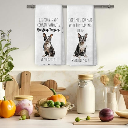 Boston Terrier Dog Kitchen Towels Set of 2, Funny Dog Kitchen Decor, Dogs Gifts for Women Men Hand Towel, Pet Owner Gift Decorative Tea Towels Dish Towel 16x24 Inch