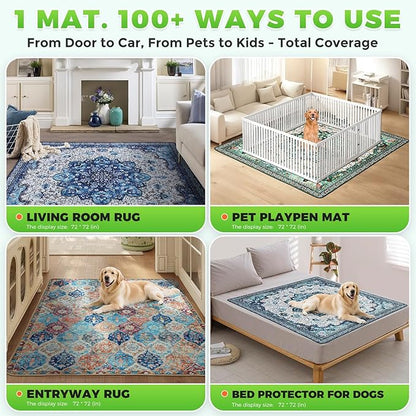 Hompet 2 Pack Super Absorbent Dog Door Mat for Muddy Paws, Washable Pee Pads for Dogs, Reusable Puppy Training Pads, Quick Dry Non-Slip Pet Entryway Rug, Leak-Proof Potty Pad for Indoor Floors 72x72