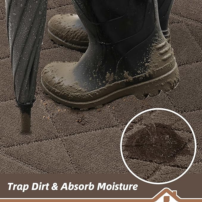 BEQHAUSE Dirt Trapper Door Mat 24" x 60", Doormat Non-Slip Entryway Rugs Washable, Dog Door Mat Stain Resistant and Absorbent Welcome Floor Mat for Front Back Door, Mud Wet Shoes & Paws, Light Brown