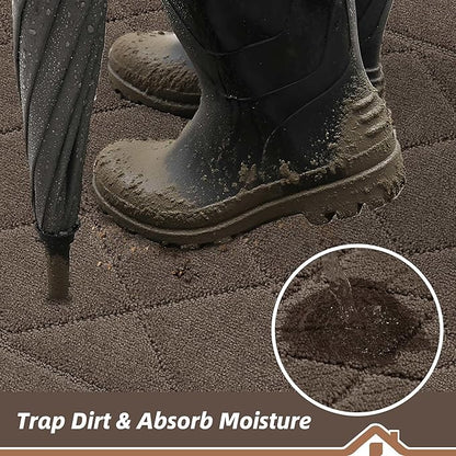 BEQHAUSE Dirt Trapper Door Mat 20" x 32", Doormat Non-Slip Entryway Rugs Washable, Dog Door Mat Stain Resistant and Absorbent Welcome Floor Mat for Front Back Door, Mud Wet Shoes & Paws, Light Brown