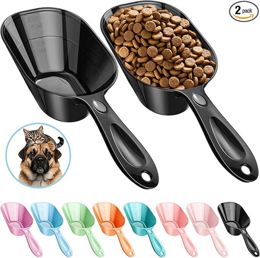 Pet Food Scoop 2 Pack, Dog Cup Capacity Cat Food Scooper With Measuring Lines For Dog, Puppy and Cat Coffee Bean, Flour Scoop Black