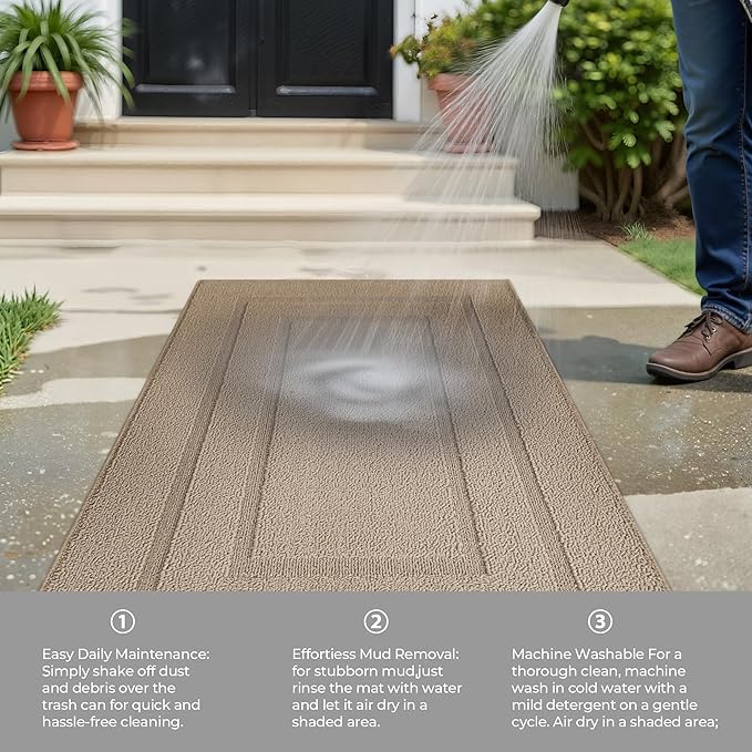 GRANNY SAYS Kitchen Mats for Floor Resist Dirt Kitchen Rugs Non Slip Washable, Large Rug Runner for Sink Laundry Thick Durable Polypropylene Comfort Standing, 59" x 19.7", Khaki