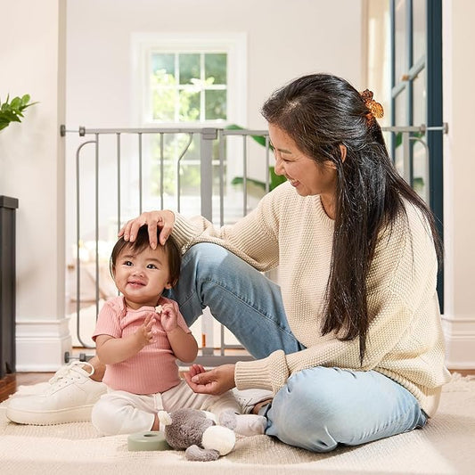 Regalo Safety 29-49" Easy Step Extra Wide Baby Gate for Doorways & Bottom of Stairs, Pressure Mounted Safety Gate with Door for Babies, Toddlers & Pets, Platinum