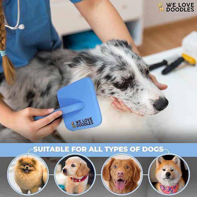 Slicker Brush for Dogs, Dog Grooming Supplies - Best Doodle & Poodle Brush for Haired Dogs - Goldendoodle Pin Detangler for Dematting (Large Curved)