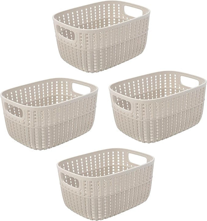 Simplify 4 Pack 2 Tone Sailor Knot Plastic Storage Tote | Decorative Basket | Closet Organization | De-clutter | Accessories | Toys | Bathroom Organization | Small | Ivory