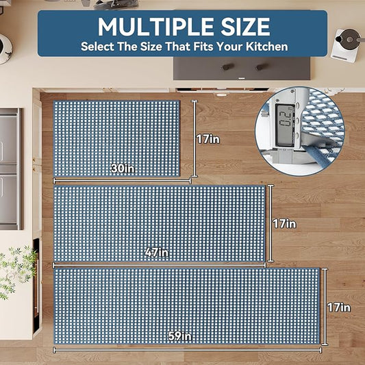 Kitchen Mats for Floor, Super Absorbent Kitchen Rugs Non Slip Washable, Rubber Backing Soft Chenille Braided Kitchen Runner Rug Standing Mat Sink Mat, Easy to Clean, Blue 17"x30"
