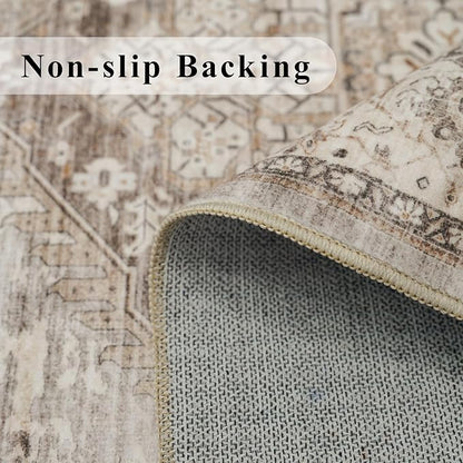 4x10 Washable Hallway Runner Rug: Oriental Living Room Entry Extra Wide Area Rug Ultra Soft Non Slip Runners for Kitchen Dining Room Stain Resistant Low Pile Floor Mat for Bathroom Bedroom(Beige,4x10)
