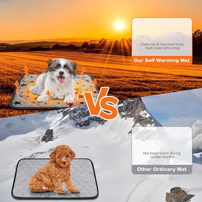 Self Warming Cat Bed Self Heating Dog Mat Star Pattern Warm Thermal Pet Pad Reflects Body Heat Washable Soft Puppy Crate Pad Anti Slip Kennel Mat for Pets(Grey,18'' L X 18'' W X 0.4'' Th)