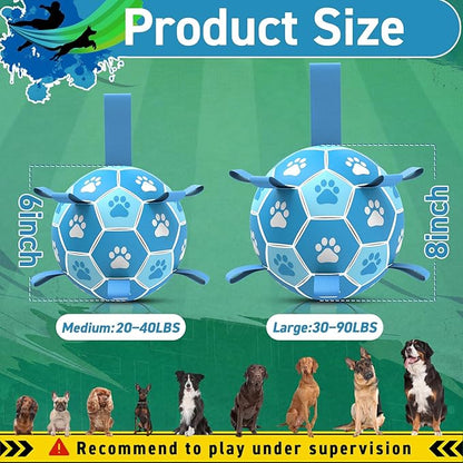 QDAN Dog Toy Balls, Premium Dog Soccer Ball with Straps, World Cup Dog Toys, Outdoor Dog Toys, Pet Training Soccer for Medium Large (6 Inch)