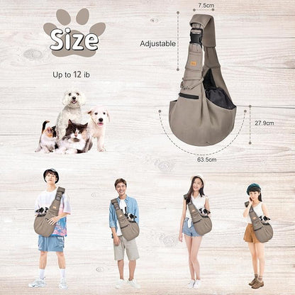 CUBY Dog and Cat Sling Carrier - Hands Free Reversible Pet Papoose Bag - Soft Pouch and Tote Design - Suitable for Puppy, Small Dogs Cats Outdoor (Khaki Senior, Adjust Strap 2.0)…