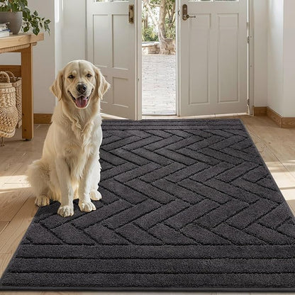 Tindbea Large Dog Mat for Muddy Paws,Absorbs Moisture Dirt Non-Slip Washable Long Mud Mat for Dogs,Soft Rubber Backing Front Inside Pet Rug for Entryway, Mud Dog Paws, Patio(32"x47",Charcoal)