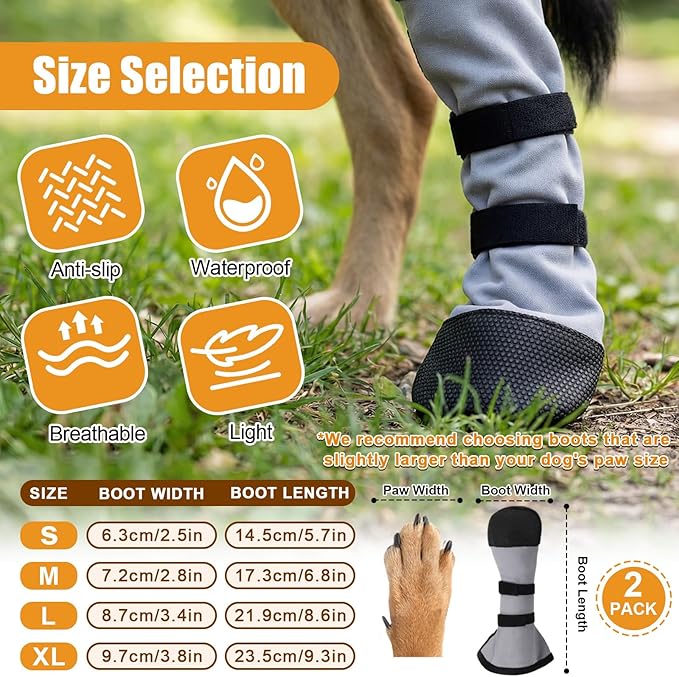 2 Pcs Dog Paw Wound Recovery Boots Non-Slip Dog Protector Boots for Injured Paw Breathable Soft Pet Shoes for Wound Care Outdoor Walking(XL,Gray)