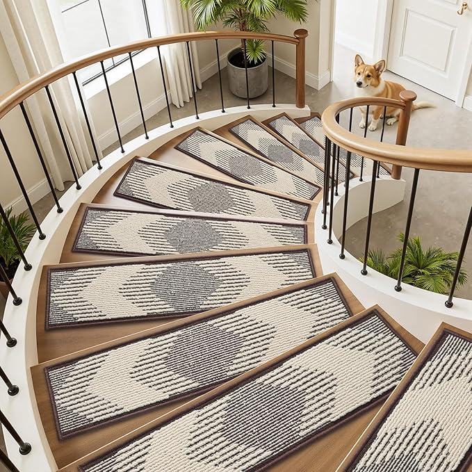 PADOOR 15PC Stair-Treads Non Slip, 3D Peel and Stick Stair Treads for Wooden Steps Indoor, Stair-Carpet Treads Washable Reusable Adhesive Stair-Runner Rugs for Kids and Dogs 8"x30" Chocolate