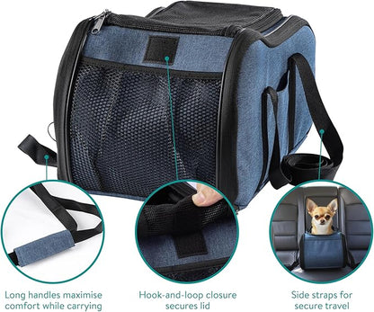 Navaris Dog Car Seat - Secure and Comfortable Pet Carriers for Small Dogs - Centre Console Car Seats - Booster and Bed with Zipper, Leash, and Cushion - Cat, Dog & Puppy Travel Bag