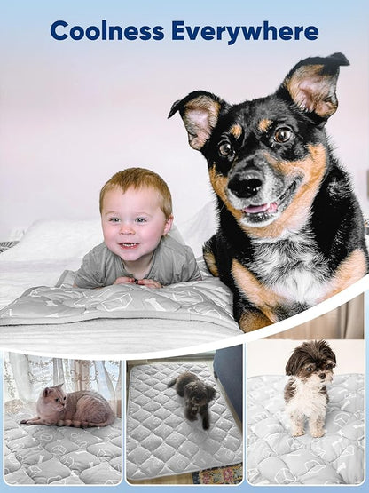Rywell Dog Cooling Mat 2.0 - Elegant Grey Edition, 30 * 20 Thickened Cooling Pad for Dogs, Internal Waterproof & Endothermic Color-Changing Arc-Chill Cool Fiber (Q-Max>0.5) for Summer Comfort