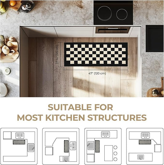 GRANNY SAYS Kitchen Mats for Floor, Kitchen Rugs Non Slip Washable, Runner Rugs for Kitchen Floor, 47" x 17.7", Stain Resistant Comfort Standing Mat Made of 100% Polypropylene, Black