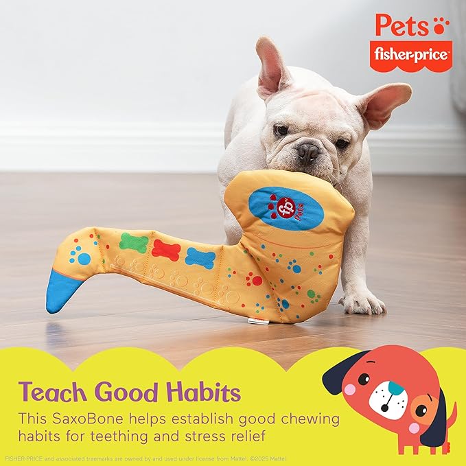 Fisher-Price for Pets SaxBone Rip and Reveal Dog Toy, Flattie Style with No Stuffing, Stuffing-Free with Bonus Toy Inside