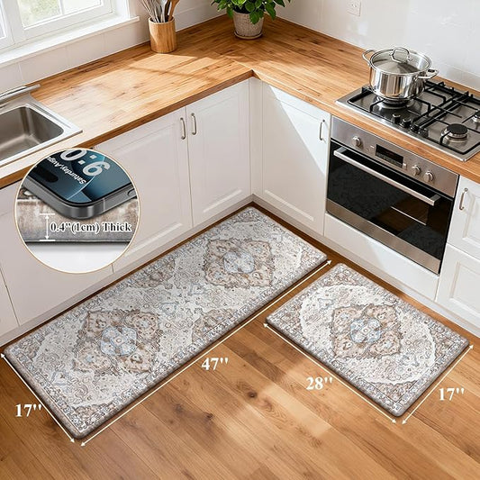 Ileading Anti Fatigue Kitchen Rugs Sets of 2 Cushioned Kitchen Mats for Floor Waterproof Kitchen Mat Set Non Slip Comfort Standing Mat for Kitchen, Office, Sink, Laundry