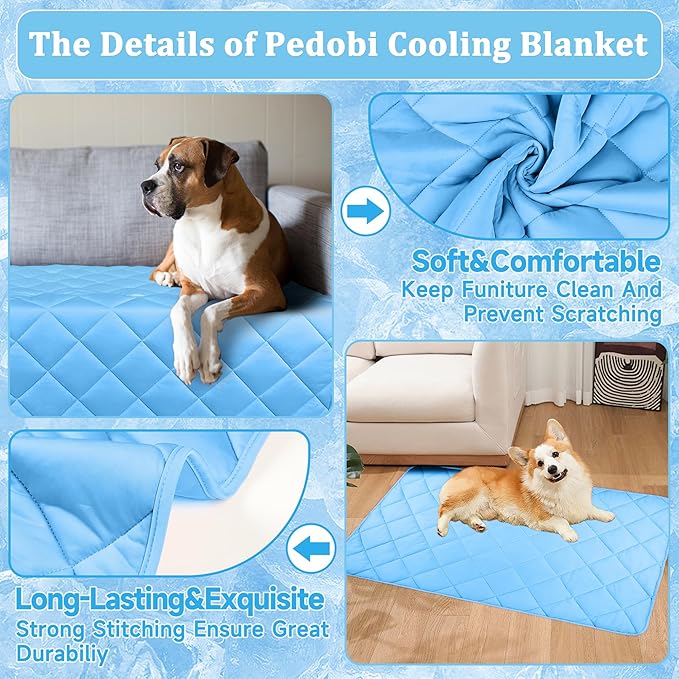 Cooling Blanket for Dogs, Dog Cooling Mat & Bed, Q-MAX>0.42- Lightweight, Durable & Breathable Pet Throw for Sofa, Car and Furniture Protector, Reversible Design, Easy to Clean, 28"x40", Blue
