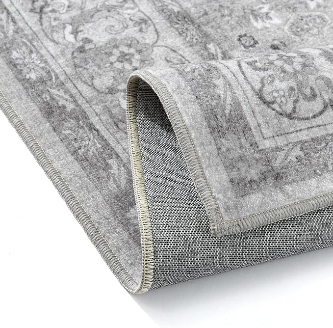 Gray 2x6 Runner Rug Hallway Washable Vintage Carpet Kitchen Long Small Indoor Non Slip Soft Low Pile Thin Stain Resistant Distressed Accent Throw Rug for Bedroom Laundry Office Living Room