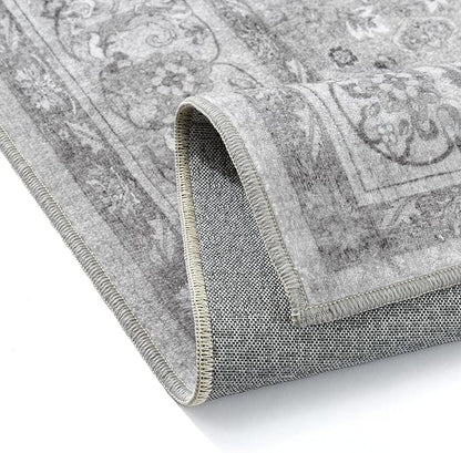 Gray 2x6 Runner Rug Hallway Washable Vintage Carpet Kitchen Long Small Indoor Non Slip Soft Low Pile Thin Stain Resistant Distressed Accent Throw Rug for Bedroom Laundry Office Living Room