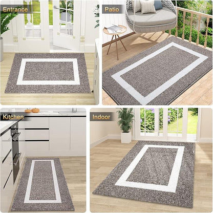 OLANLY Indoor Door Mat, 59x35, Non-Slip Absorbent Resist Dirt Entrance Mat, Washable Low-Profile Inside Entry Doormats for Entryway, Brown