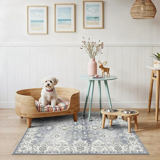 Washable Hallway 3x4 Floor Mats: Farmhouse Non-Slip Kitchen Sink Area Rug Water-Resistant Small Carpet for Living Room Bathroom Thin Soft Doormat Easy-Clean Decorative Rug for Pets Family(3x4,Grey)