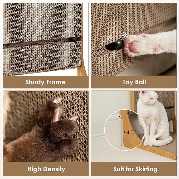 EHEYCIGA 2-Pack Cat Scratcher, 19.7 Inch L-Shaped Cardboard Scratch Pad for Indoor Cats, Vertical Cat Scratching Board with Ball Toy, Furniture Protector, Reversible Design for Double Life, Medium