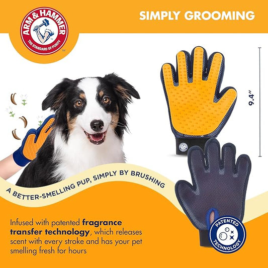 Arm & Hammer Deodorizing Dog Grooming Glove with Fragrance Transfer Technology – Scented Deshedding Dog Brush for Bathing, Pet Hair Removal Glove, Sweet Lily & Vanilla Scent