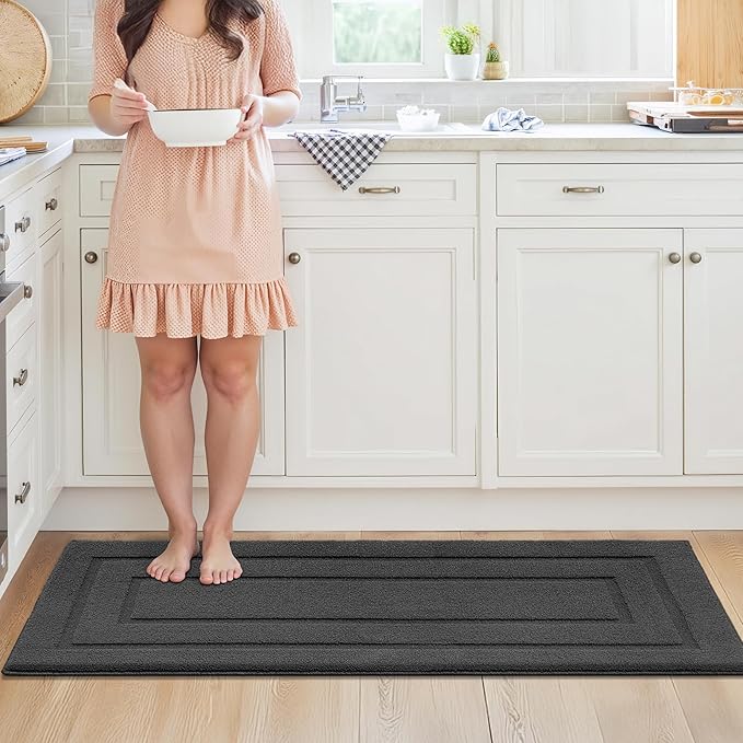 GRANNY SAYS Kitchen Mats for Floor Resist Dirt Kitchen Rugs Non Slip Washable, Large Rug Runner for Sink Laundry Thick Durable Polypropylene Comfort Standing, 59" x 19.7", Charcoal Grey